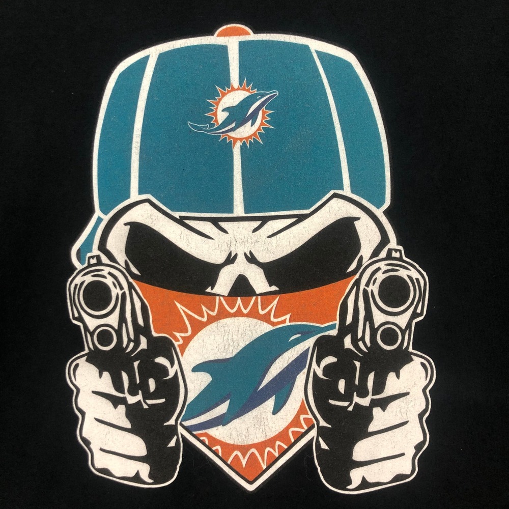 Miami Dolphins Graphic T Shirt SunFrog Shirts Black Skull‎ Gun XXL Football